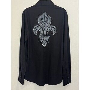 7 Diamonds Shirt Mens Black Fleur De‎ Lis Studded Goth Jacquard X-Large